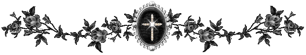 Black and white flowers surrounding a sparkling cross